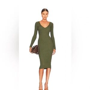 Bekah Deep V Midi Dress in Olive Green by NBD . Size XS new with tags . Comfort